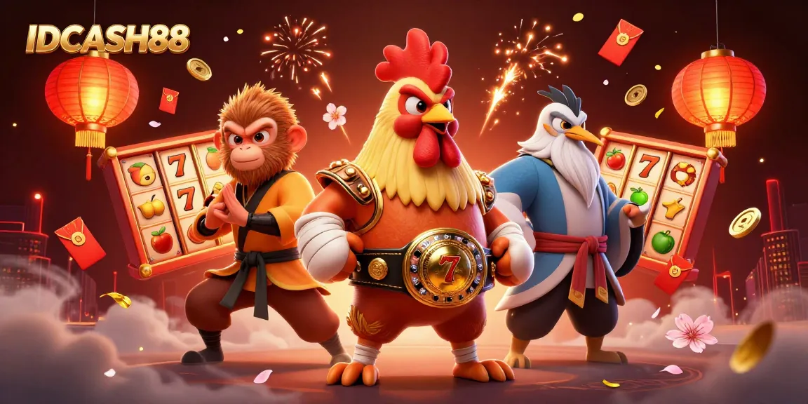Engage with IDCASH88's dynamic slots, featuring vibrant characters and rich symbols of luck.