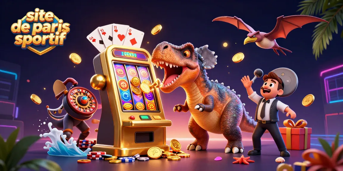 Le site de paris sportif met en scène un pachycephalosaurus frappant une machine à sous dorée pour déclencher un jackpot.