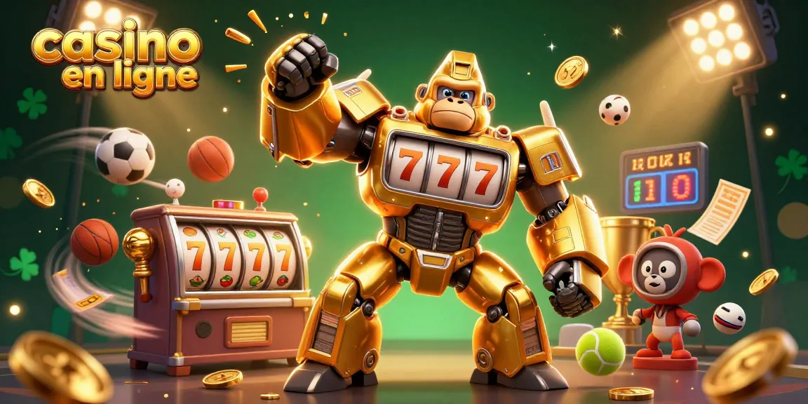 Plongez dans l'univers du casino en ligne avec ce gorille mech en or explosant de joie.