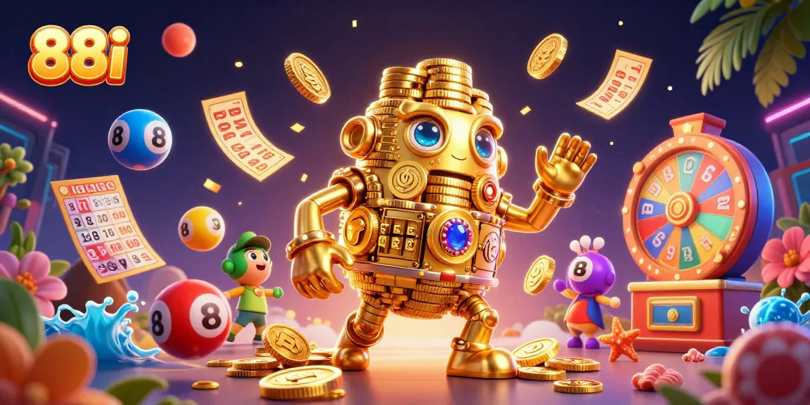 Unveil excitement with 88i in this dynamic casino-themed 3D illustration featuring a vibrant prize scene.