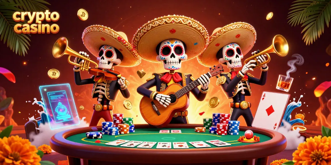 Affrontez des défis sur un casino crypto avec des personnages festifs et des gains en cryptomonnaies.