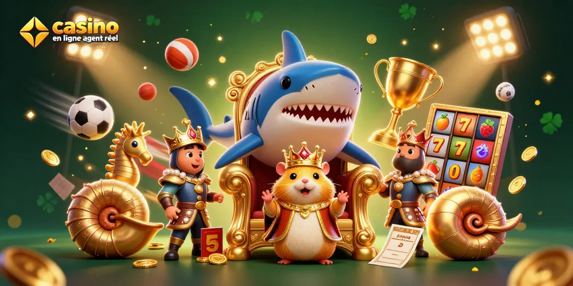 Image dynamique illustrant le casino en ligne argent réel avec un roi hamster doré et des éléments de jeu captivants.