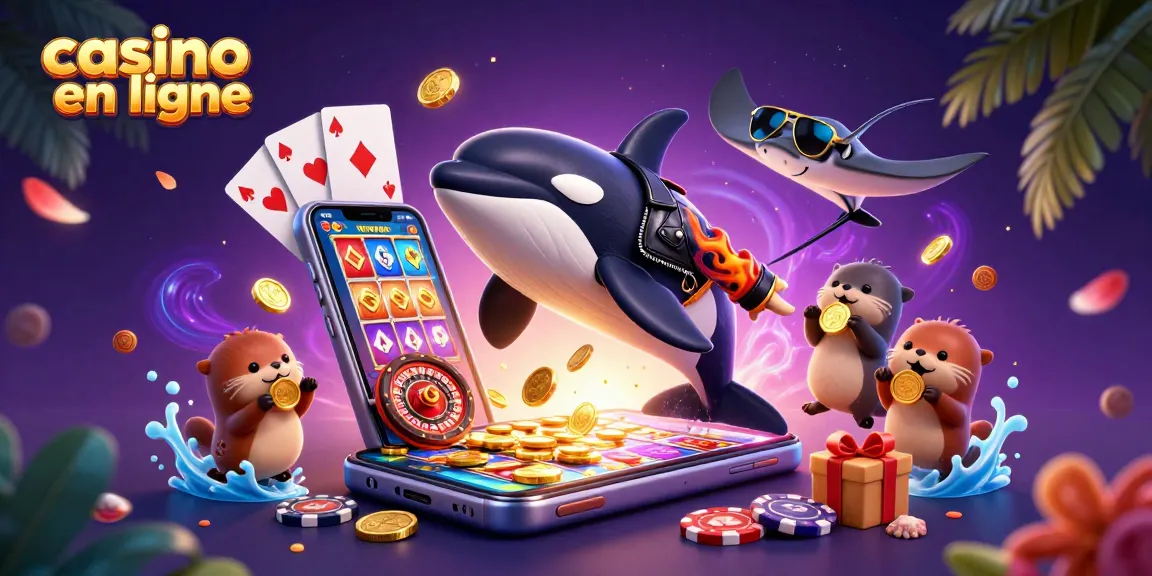 Des otaries flottant avec des pièces d'or dans un casino en ligne animé