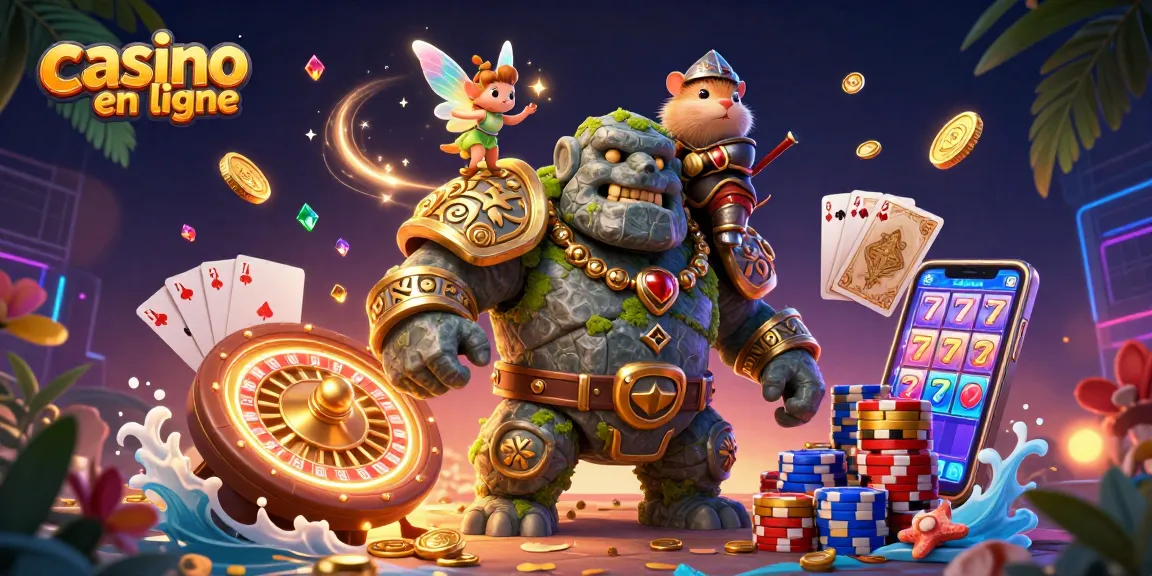Jouer au casino en ligne avec un golem ancêtre et un hamster guerrier illuminé par des pièces d'or.