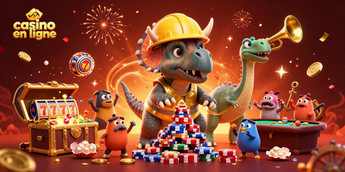 Construire une pyramide de jetons de poker en jouant au casino en ligne avec des personnages festifs.