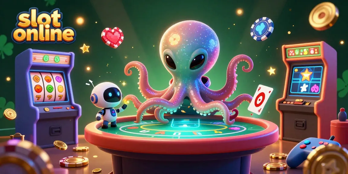 Spin to win with slot online in a vibrant 3D casino scene featuring an alien octopus.