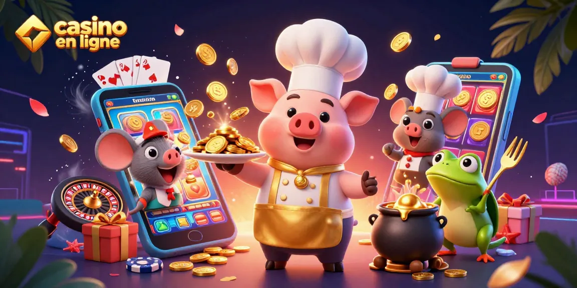 Jouer dans un casino en ligne avec un chef cartoon et des éléments de jeu riches en détails.