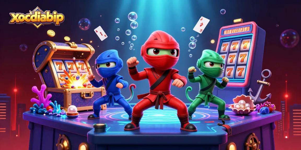 xocdiabip showcases ninja chameleons in vibrant casino action with gold coins and jackpot excitement.