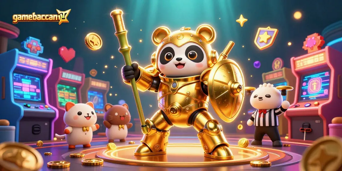 Experience gamebancanohu's vibrant casino world with a mech-suit panda amidst dynamic gaming elements.