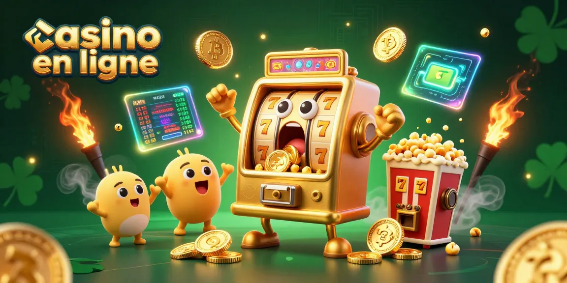 Machines à sous et jackpot dans un casino en ligne avec une machine à sous et des pièces qui tombent.