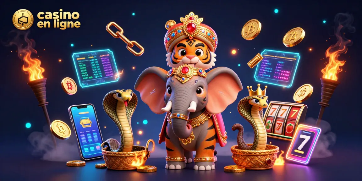 Illustration captivante de casino en ligne avec un tigre maharaja et un éléphant précieux.