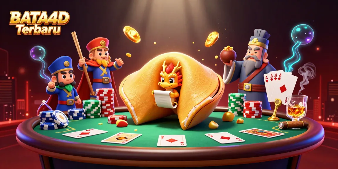 BATA4D Terbaru players enjoy exciting action with a wise dragon reading fortunes among poker elements.
