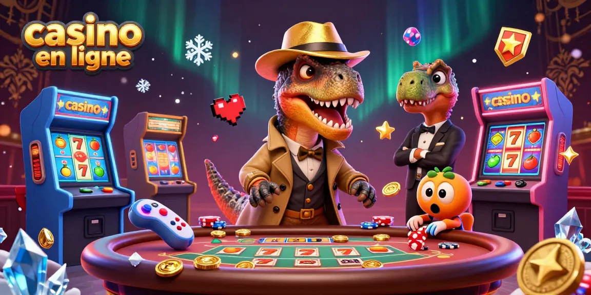 Illuminez vos sessions de jeu avec cette illustration 3D captivante de casino en ligne, où un vélociraptor se faufile à une table de blackjack.