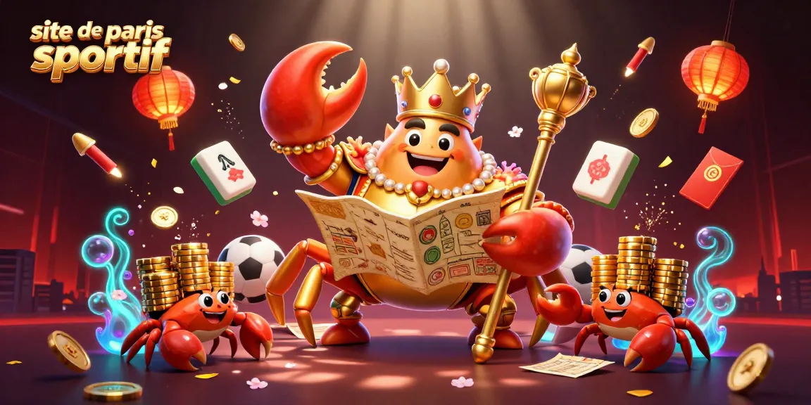 Pariez sur le site de paris sportif avec notre illustration colorée de crabes dorés et éléments de jeux.
