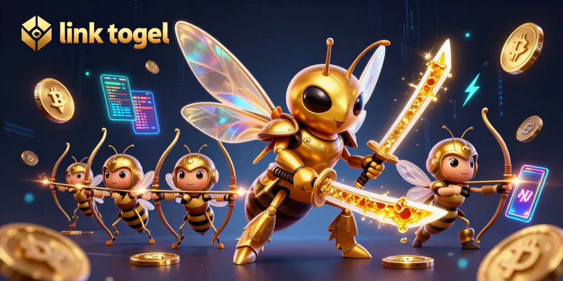 Link togel theme illustrated with a golden hornet samurai in a rich 3D casino scene.