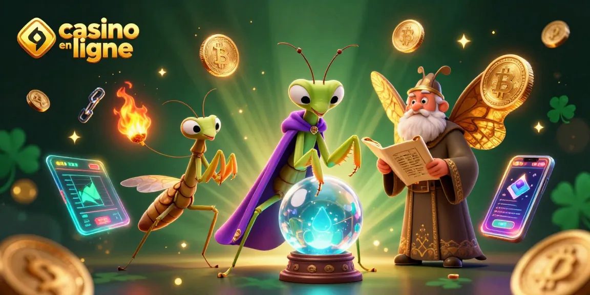 Plongez dans l'univers du casino en ligne avec une illustration captivante de personnages mystiques et des éléments de jeu fascinants.