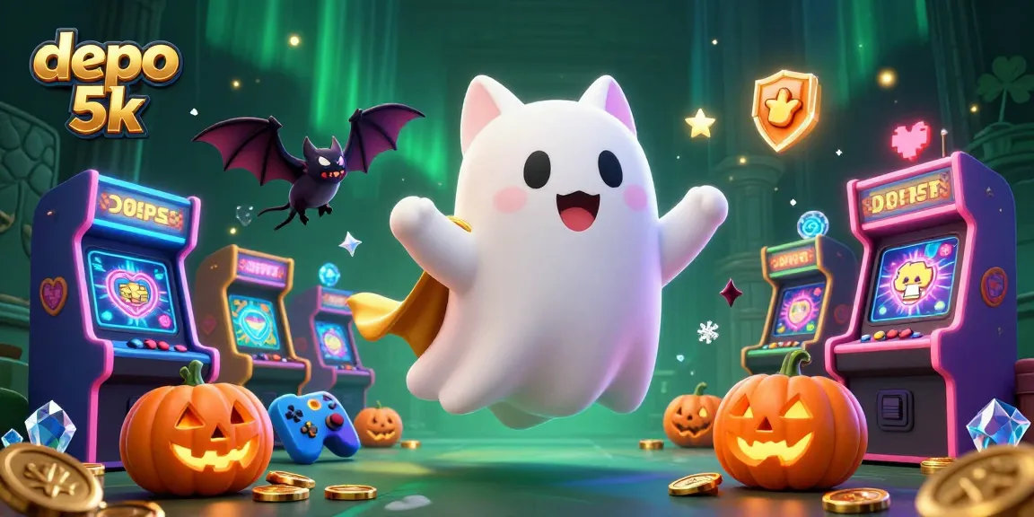 Engage in thrilling play at depo 5k with a ghost cat and gaming icons in an enchanting casino