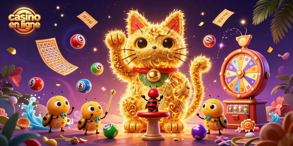 Les lucioles dorées créent un chat porte-bonheur pour casino en ligne avec des symboles de chance.