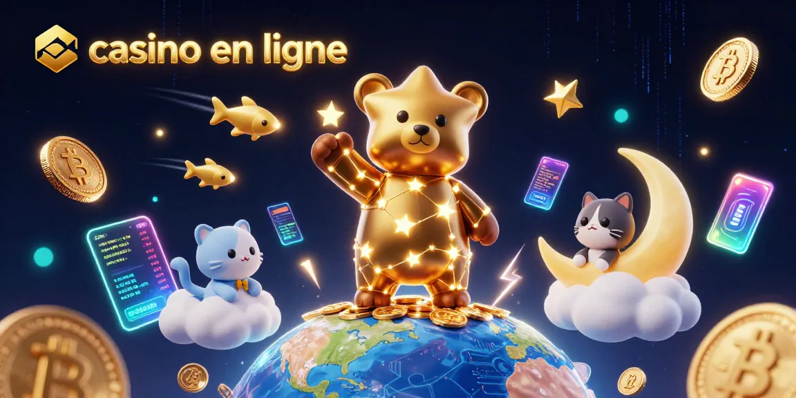 Découvrez les éléments fascinants du casino en ligne avec un ours constellation et des pièces de crypto-monnaie.