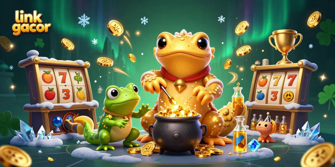 Engage with the link gacor site showcasing a vibrant slot game scene full of gold and luck symbols.