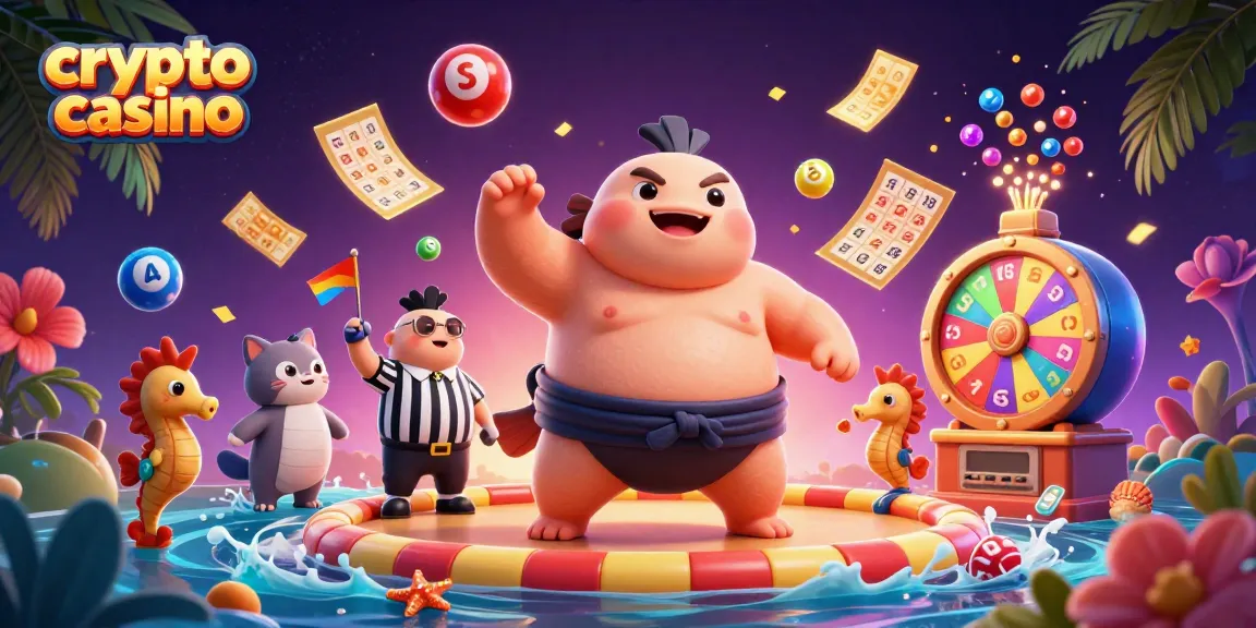 Créez votre expérience de jeu avec le crypto casino, illustré par un fugu et un arbitre poisson-chat.