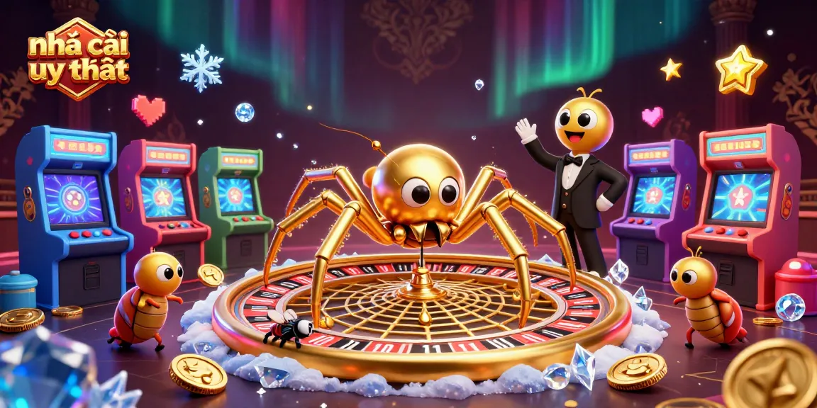 Engage in thrilling bets at nhà cái uy tín as the golden spider weaves a roulette wheel web.