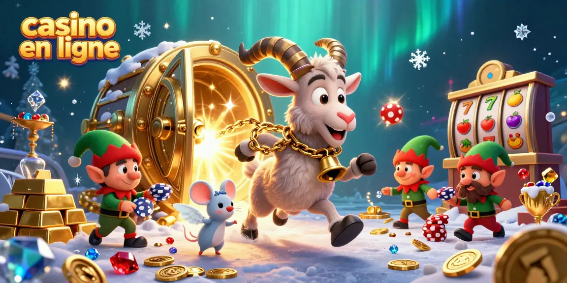 Casino en ligne : Illustration festive de Krampus gérant un casino avec une souris ange et des gremlins.