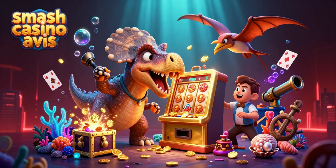 Illustration de smash casino avis, un pachycephalosaurus frappant une machine à sous pour gagner des pièces d'or.