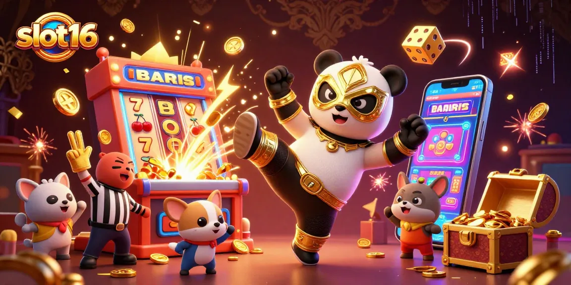 Experience thrilling wins with slot16 in this vibrant casino scene featuring animated characters.
