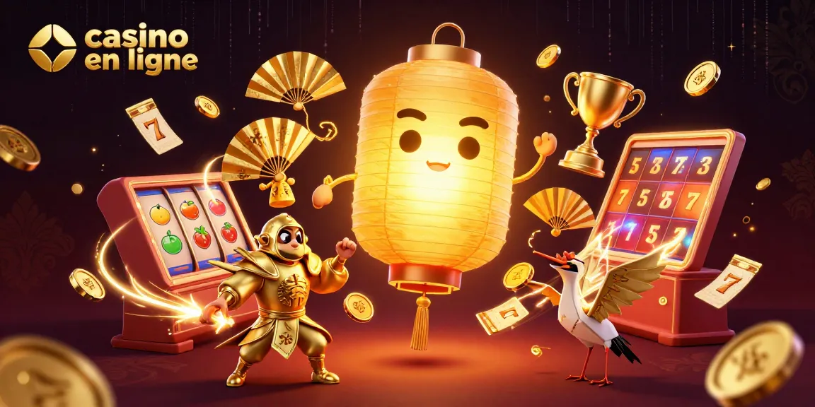 Plongée dans l'univers du casino en ligne, avec esprit doré illuminé et symboles chanceux flottants.