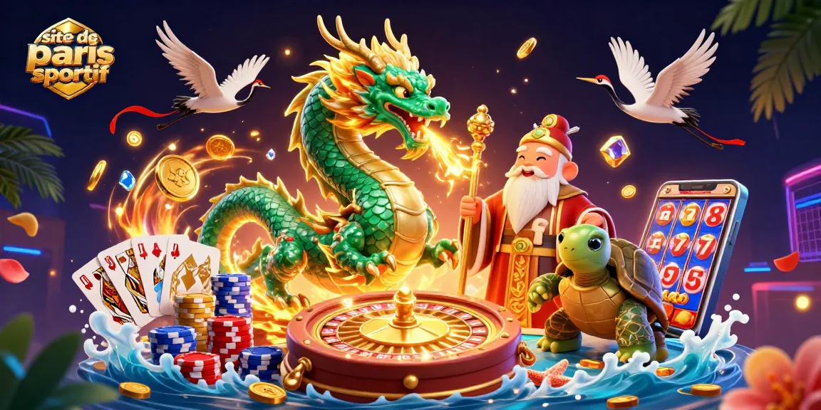 Plongez dans l'action du site de paris sportif avec des dragons, des cartes et des jetons.