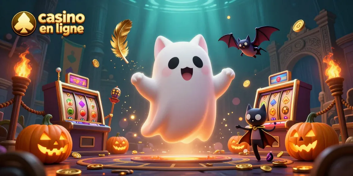 Visitez le casino en ligne avec un chat fantôme et un vampire pour gagner des jetons et des pièces.
