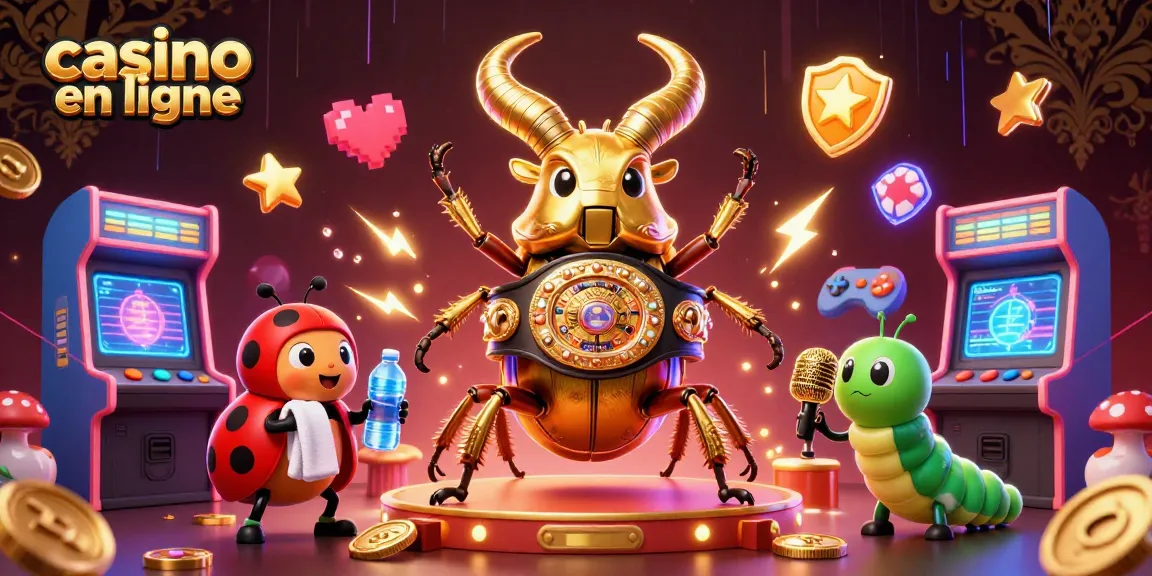 Découvrez un combat palpitant avec un scarabée doré et un casino en ligne captivant remplis d'éléments de jeu.