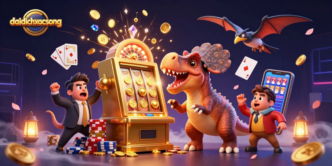 Catch golden coins in daidichxacsong while a pachycephalosaurus headbutts a jackpot slot machine.